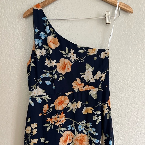 NWOT Elegant Admiration Navy Blue Floral One-Shoulder Maxi Dress - Picture 8 of 9